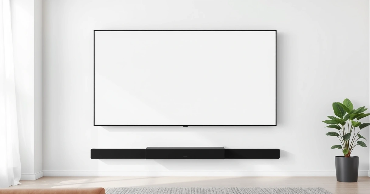 smart tv lg instalada na parede da sala com barra de som
